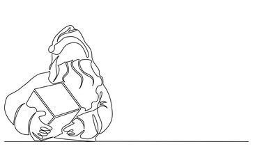 Continuous one line drawing of Festive Christmas gift from Santa Claus. Single line drawing illustration of Santa claus with gift. Merry Christmas 2025 concept vector art. Doodle line illustration.