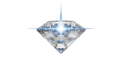 Brilliant diamond with light rays isolated on transparent background