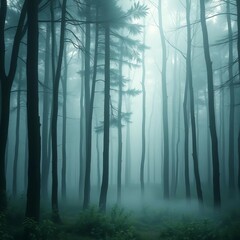 Misty forest trees icon, atmospheric, deep woods, nature scene, digital painting,  trees,  woods