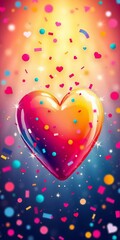 Playful, vibrant heart graphic with confetti and sparkles, radiating joy and love,  playful,  energy