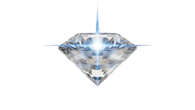 Brilliant diamond with light rays isolated on transparent background