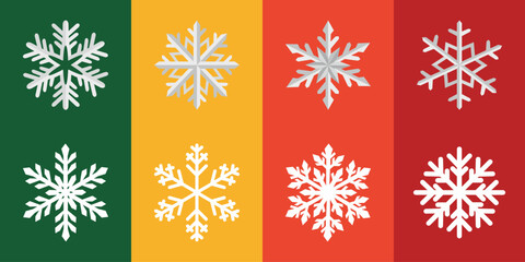 Colorful Winter Snowflakes Set on Festive Backgrounds