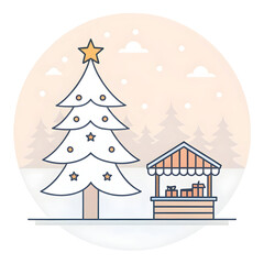 Fototapeta premium A simple pine tree adorned with small star decorations creating a minimal festive visual symbolizing holiday spirit joy