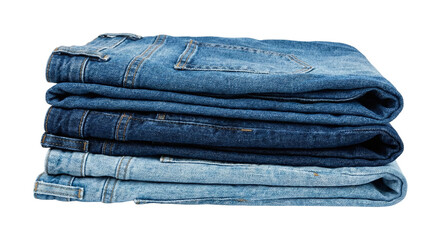 Stack of folded blue denim jeans pants