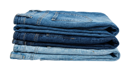 Stack of folded blue denim jeans pants