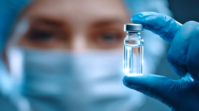 A focused professional holding a vial in a medical setting. The image conveys the importance of healthcare and the role of medicine. This is a clear representation of the clinical environment. AI