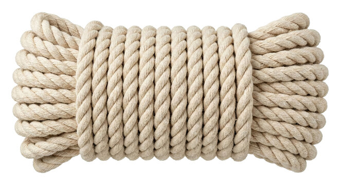 Coiled bundle of natural beige hemp rope texture
