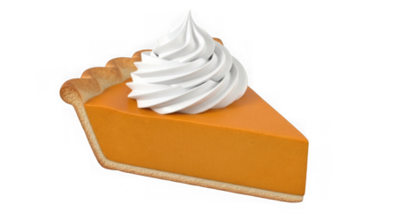 Slice of classic pumpkin pie with whipped cream, holiday dessert.