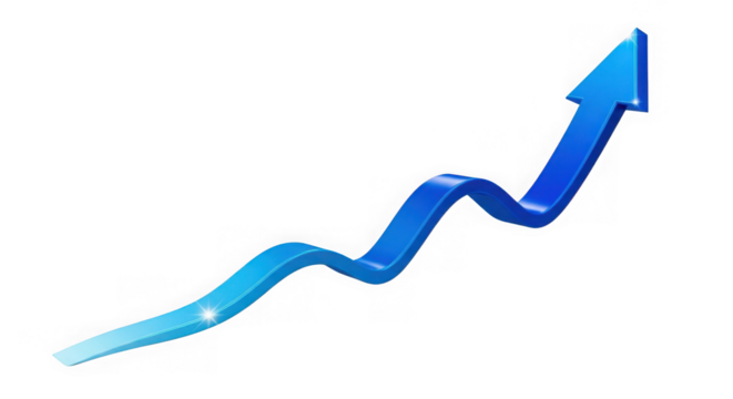 Dynamic blue 3d arrow showing growth, success, progress, improvement.