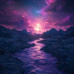 Surreal cosmic canyon under starlit heavens high resolution picture