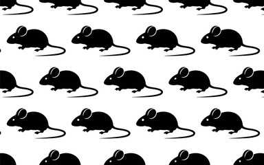 Seamless Pattern of Black Mice Silhouettes on White Background Design