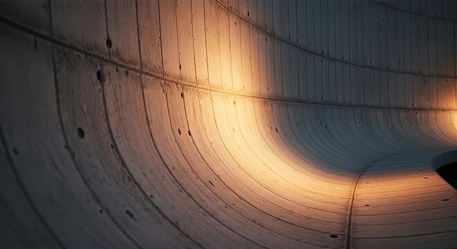 Abstract Curved Metal Structure Illuminated by Warm Light.