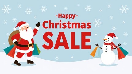 Happy christmas sale with santa and snowman
