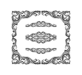 Elegant Baroque Vintage Border Frame with Ornate Floral Swirl Dividers | Classic Victorian Ornament Elements for Invitations, Greeting Cards, Certificates & Decorative Templates