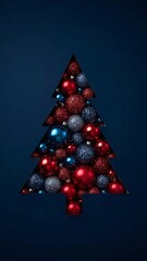 Christmas tree shape made of red blue and silver ornaments