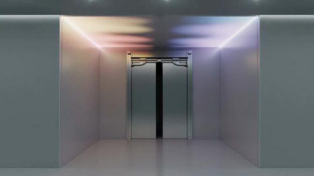 Futuristic hallway with pressure-sensitive sliding door and pastel soft lights cycling smoothly