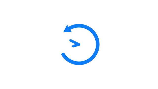 Reverse moving clock icon  indicating a partial time face on a white background