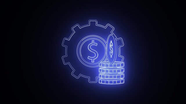 Financial Mechanism Neon Illustration Gear Dollar Sign and Coins.