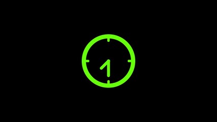 Simple minimalist neon green clock face icon with hands on a solid black background representing time passing