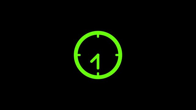 Simple minimalist neon green clock face icon with hands on a solid black background representing time passing