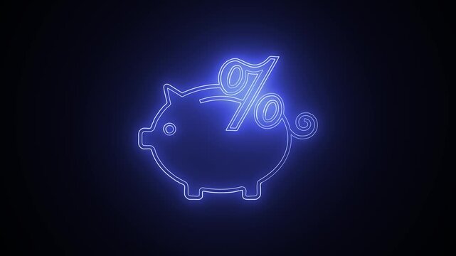Neon Piggy Bank with Percentage Sign Animation.