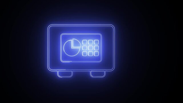 Neon Safe Box Animation on Black Background.