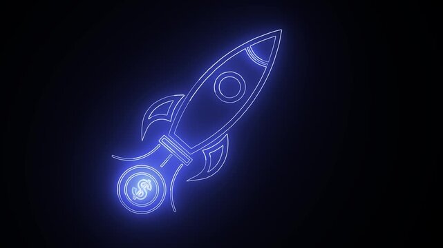 Neon Rocket Launching into Space A Futuristic Animation.