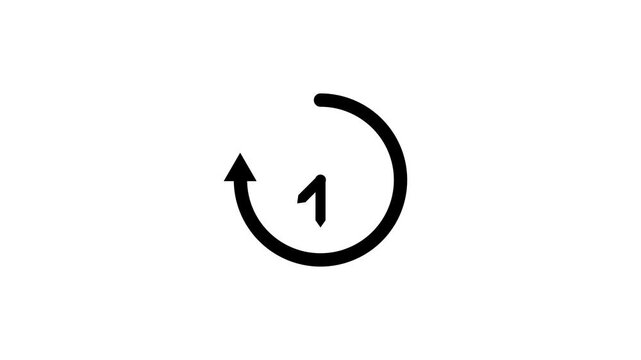 Simple black clock icon with a circular arrow indicating time passing or a rewind function on a white background
