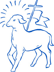 Doodle Lamb Emmanuel Sheep with Cross Symbol Sketch