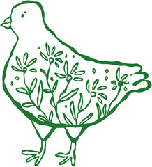 Doodle Style Easter Chicken Bird with Floral Decoration