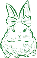 Cute Doodle Easter Bunny Rabbit with Ribbon Bow