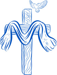 Doodle Christian Cross of Jesus with Holy Spirit Dove