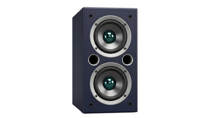 Obraz premium A single dark blue bookshelf speaker with two woofers and a tweeter, isolated on transparent background