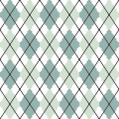 Seamless argyle pattern on sage green shades, gray,  repeat pattern, pixeled