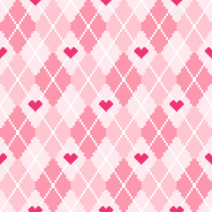 Argyle traditional vector pattern. Seamless geometric illustration pattern. Argyle vector pink heart pattern repeat Seamless geometric background clothing, wrapping paper, backdrop, pixelated