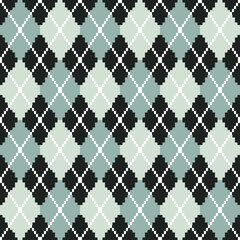Seamless argyle pattern on sage green shades, gray,  repeat pattern, pixeled, dark background