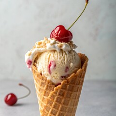 Ice cream cone with cherry