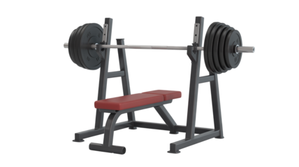 Heavy barbell on a bench press ready for intense strength training and muscle building workout session