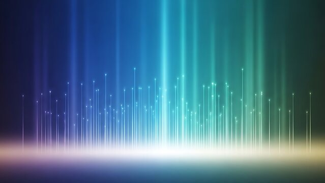 Stunning glowing lines radiating upwards in vibrant blue and green, representing futuristic technology and digital connectivity for modern designs