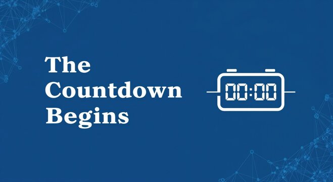 The Countdown Begins with a Digital Timer Icon on a Blue Background, Representing Time, Start, and Anticipation