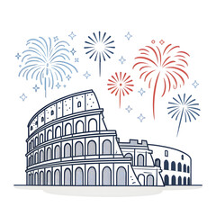 A minimal Colosseum outline paired with abstract fireworks creating a festive modern visual that highlights