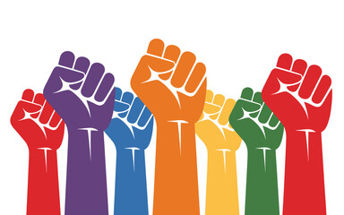 Colorful raised fists for unity and protest