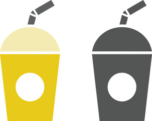 Print Takeaway Soft Drink Cup with Straw Icon Set Flat and Glyph Vector illustration