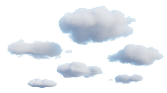 Fluffy cloudscape set against a clean backdrop provides versatile atmospheric design elements and creative possibilities