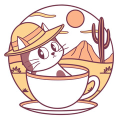 Sundown Glow themed SVG: Loving American Shorthair with in a teacup in a Desert sunset environment