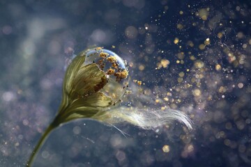 Delicate Seed Pod with Golden Dust and Bokeh