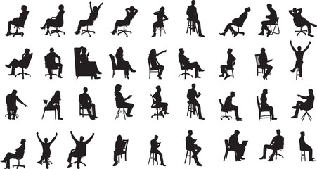 Diverse Silhouettes of People Sitting in Various Poses