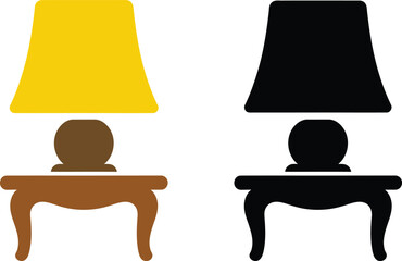 Print Classic Bedside Table and Lamp Icon Set Silhouette and Color Vector illustration
