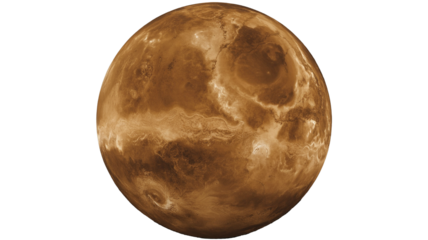 Dramatic view of planet Venus with detailed surface features and swirling cloud patterns in deep space