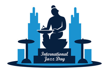 International Jazz Day Bronze Drummer Mythic Fountain Vector